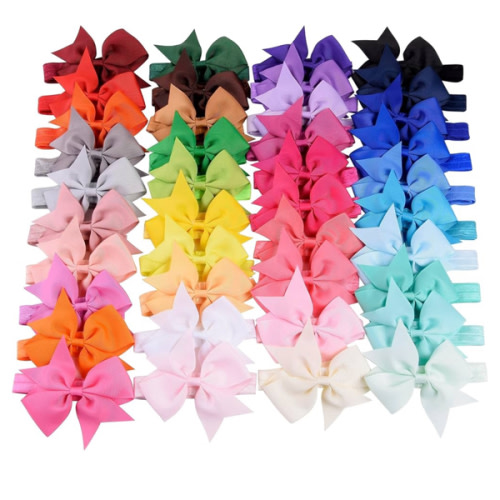 jollybows 40pcs Baby Girls Hair Bows Headbands Grosgrain Ribbon Hair Band Accessories for Infants Newborn Toddler (4In)