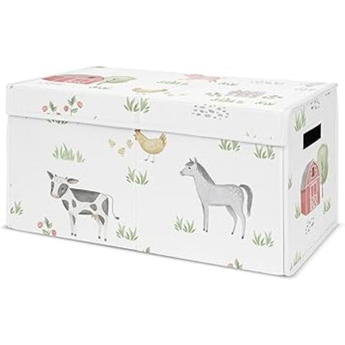 Sweet Jojo Designs Farm Animals Boy or Girl Small Fabric Toy Bin Storage Box Chest For Baby Nursery or Kids Room - Watercolor Farmhouse Horse Cow Sheep Pig