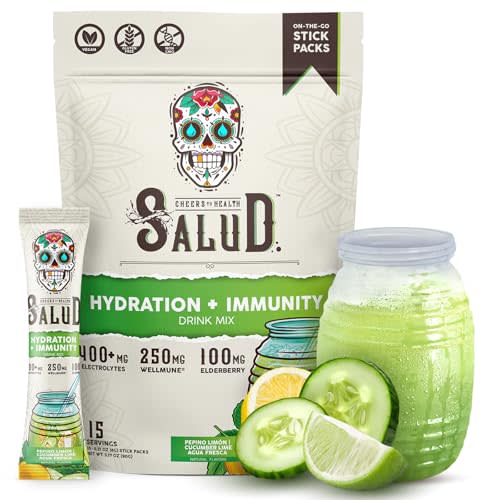 Salud 2-in-1 Hydration + Immunity Drink Mix, Cucumber Lime | Electrolytes Powder, Agua Fresca, Elderberry, Dairy & Soy Free, Non-GMO, Gluten Free, Vegan, 1g Sugar (15 Servings)