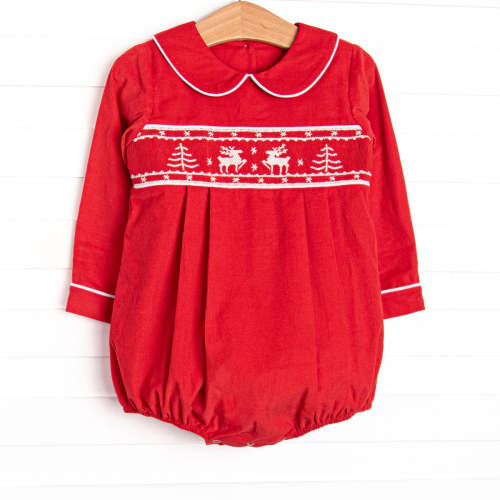 Prancer and Dancer Smocked Boy Bubble, Red – Stitchy Fish