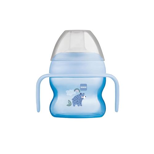 MAM Starter Cup (1 Count), MAM Sippy Cup, Drinking Cup with Extra-Soft Spill-Free Spout and Non-Slip Handles, for Boys 4+ Months, Five Ounces, Blue