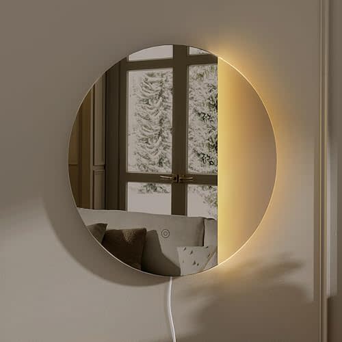 ONEWISH LED Wall Sconce, Dimmable Mirror Wall Lamp,16.93 inch Round Wall Lights for Bedroom with Memory Function, Wall Lamps for Living Room Entryway, Smoky Gray