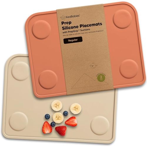 KeaBabies 2pk Silicone Placemats for Toddlers,Kids - 12x9 Non Slip Suction Baby Silicone Placemat for Restaurants,Dining Table,Travel,Easy to Clean,Food Grade/BPA-Free,Small Baby Table Mat(Terracotta)