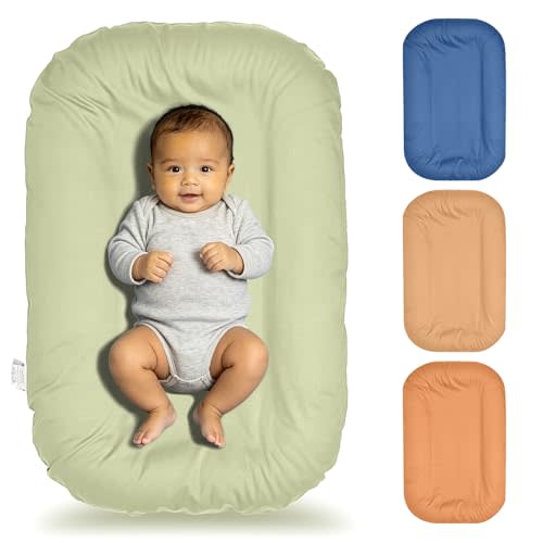 Baby Lounger for Newborn 0–12 Months,100% Cotton Breathable Infant Lounger, Baby Shower Gift, Portable Lightweight Baby Nest for Home & Travel(Sage Green)