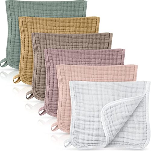 Irenare 6 Pack Muslin Burp Cloths Cotton Baby Burping Rags Large 20 x 10 Inch 6 Layers Spit up Rags Soft Absorbent Multicolor Wash Cloths Diapers for Newborn Baby Girl Boy (Light Color)