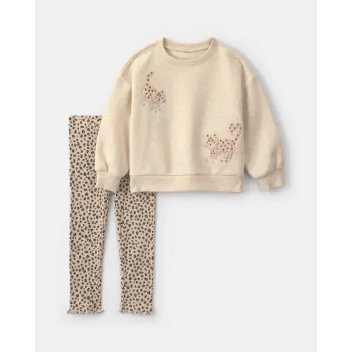 Baby Girl 2-Piece Leopard Fleece Long-Sleeve Top & Pant Set - Brown/Cream | Carter's