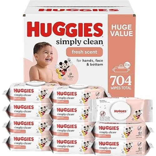 Huggies Simply Clean Fresh Scent Baby Wipes, 11 Flip-Top Packs (704 Wipes Total), Packaging May Vary