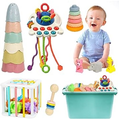 Amazon.com: LIVELYOU 7 in 1 Baby Toys for 3-6-12-18 Months,Sensory Montessori Baby Toys Include Pull String Toy,Stacking Toys,Infants Bath Toy for 1 2 3 Year Old Boys & Girls Christmas Birthday Gifts : Toys & Games