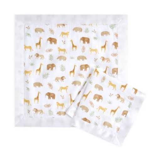 aden + anais essentials 2pk Cotton Muslin Security Blankets - Tanzania: Animals Theme, 16"x16"