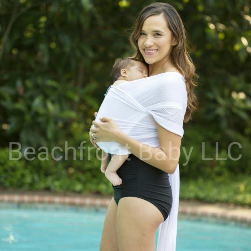 Beachfront Baby Wrap Carrier – USA Made, Lightweight & Breathable for Water Babywearing at Beach, Pool, or Shower – White Wave Mesh