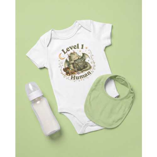 Level 1 Human Baby Bodysuit, D20 Dragon RPG Baby Outfit, Funny Gamer Dad New Baby Gift, Dungeon Master Baby Shower Gift, Nerdy Baby Clothes