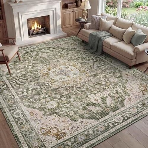 PADOOR 8X10 Area Rug,Rugs for Living Room,Soft Olive Rugs for Bedroom,Machine Washable Rug Non Slip Carpet for Dining Room Living Room Bedside Office