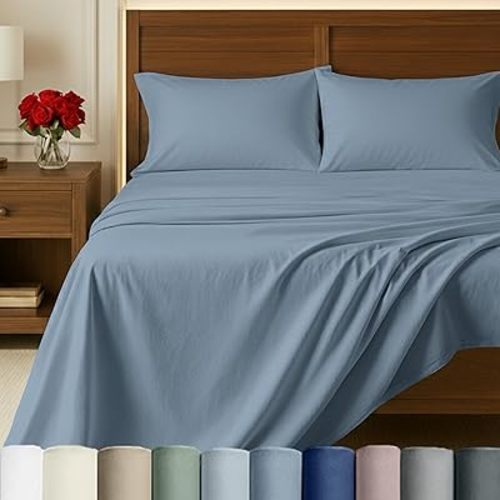 California Design Den 100% Egyptian Cotton Sheets Set - Sateen Queen Sheets Set, Certified Authentic Luxury, Deep Pockets, Soft and Durable Luxury Bedding - Blue Hydrangea