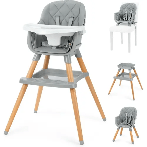 Ezebaby 6 in 1 High Chairs for Babies and Toddlers, Baby High Chair Convertible to Booster Seat and Toddler Chair, Wooden High Chair with Storage and Dishwasher Safe Tray
