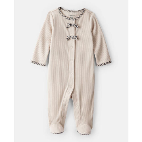 Baby Girl Bow Cotton Long-Sleeve Snug Fit Sleep & Play Pajamas - Brown | Carter's