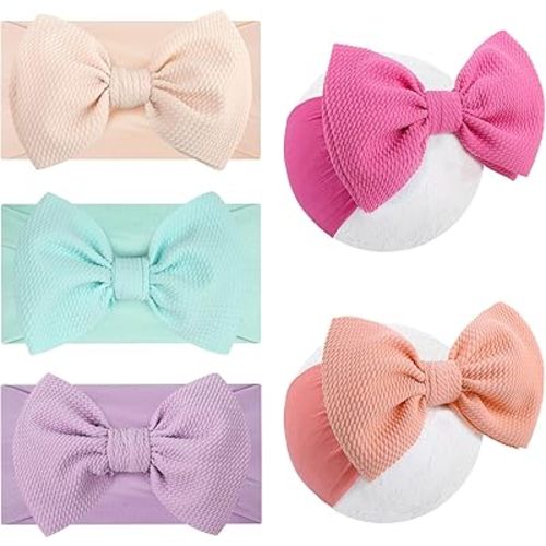 5Pcs Soft Stretchy Baby Girl Headbands 6’’ Nylon Hair Bows for Girls Toddler Hair Accessories Newborn Infant Headband Bows