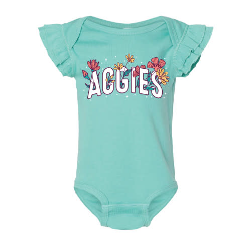 Infant Floral Flutter Sleeve Onesie - Saltwater - The Warehouse at C.C. Creations
