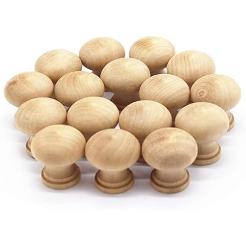 WEICHUAN 16PCS Round Unfinished Wood Cabinet Furniture Drawer Knobs Pulls Handles (Diameter: 3.7cm Height: 3.7cm)