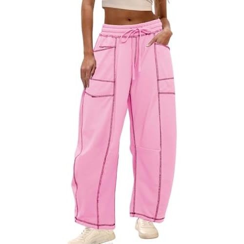 Athlisan Womens Baggy Barrel Pants Wide Leg Lounge Drawstring Sweatpants with Pockets