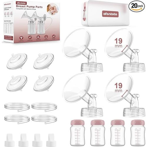 Pump Parts Compatible with Spectra S1/S2/9 Plus Breastpump, 4 Set Replacement Parts for Spectra Include 19mm Flange,Duckbill Valve,Backflow Protector,Tube,Bottle, Not Original Replacement Pump Parts