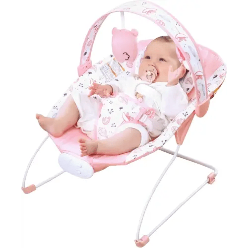 Portable Baby Bouncer Seat with 8 Melodies, 3 Vibration Levels & Adjustable Volume, Foldable Infant Bouncer Rocker with Safety Harness for Baby 0-6 Months, Indoor & Outdoor Use BR2402