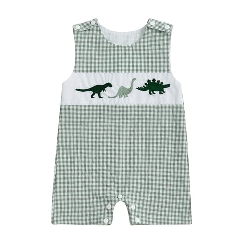 Arvbitana Newborn Baby Boys Sleeveless Seersucker Romper One Piece Straps Overalls Striped Jumpsuit Summer Smocked Clothes