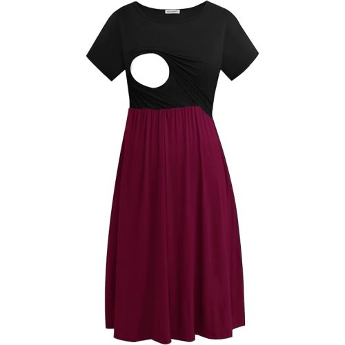 Smallshow Women's Short Sleeve Patchwork Nursing Dresses for Breastfeeding