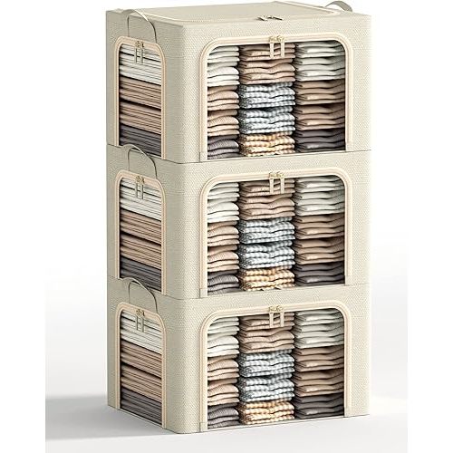 Large Clothes Storage Bins - Beige