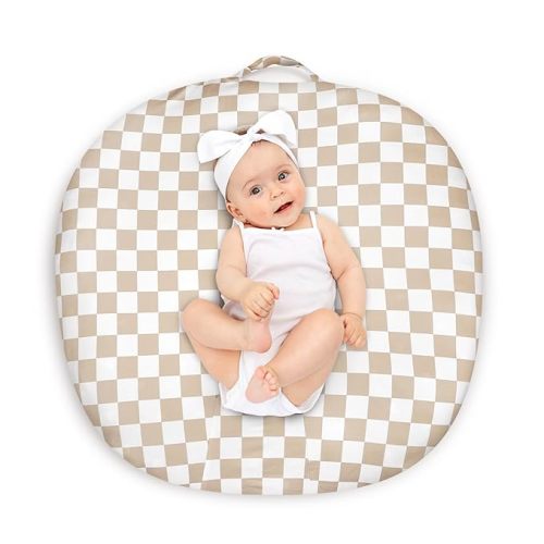 DILIMI Newborn Lounger Cover Removable Cover Ultra Soft Comfortable Lounger Slipcover Removable Cover for Infant Lounger Pillow, Light Brown Checkerboard (Lounger Pillow Not Included), Baby, D0119