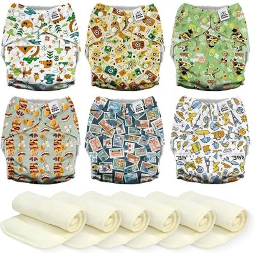 Mama Koala 6 Pack Reusable Cloth Diapers 3.0 for Babies Girls Newborn, One-Size Adjustable Baby Diaper, Durable Stitching, Back Opening for Inserts, Breathable Awj Lining, Leak Prevention-Camper