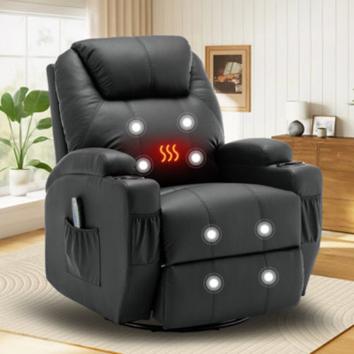 Ebern Designs Recliner Chair,Recliner With Heat And Massage, 360°Swivel Recliners, Rocker Recliner With Cup Holders And Side Pockets & Reviews | Wayfair