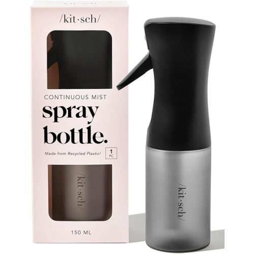Kitsch Continuous Spray Bottle for Hair – Fine Mist Water Mister & Water Spray Bottle – Recycled Hair Spray Bottle – Spray Bottles for Cleaning, Styling, Plants & More – Black, 150ml