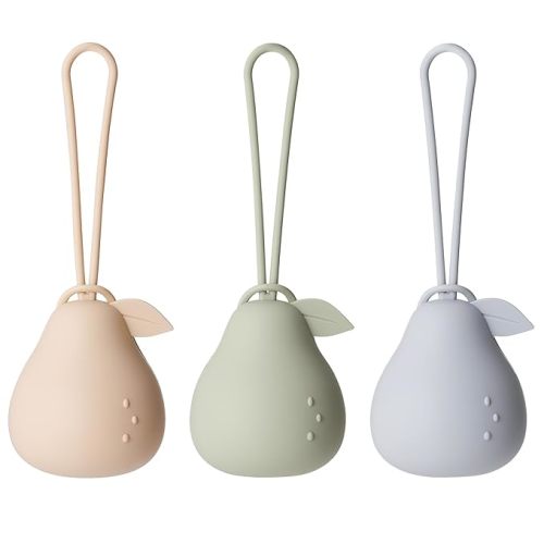 Andy Bear Baby Pacifier Storage Case Paci Holder Case Pear Shape 3 Pack-Ivory Sage Blue