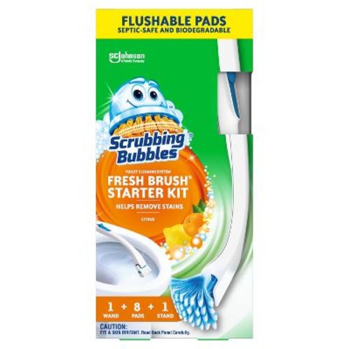 Scrubbing Bubbles Fresh Toilet Bowl Brush Cleaner Starter Kit - Citrus - 1 Wand + 8 Flushable Refills