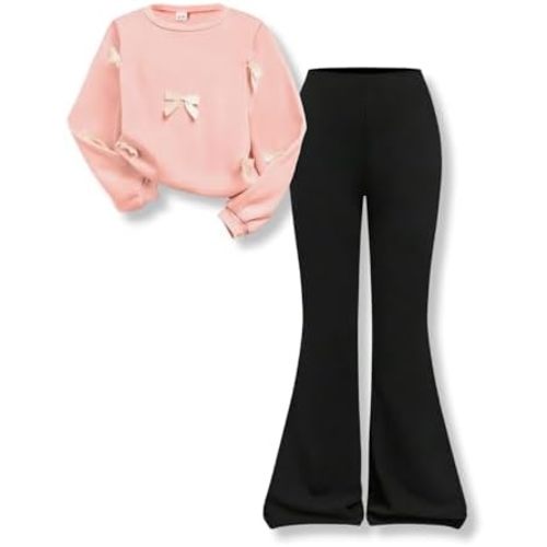Girls 2 Piece Outfits Long Sleeve Butterfly Sweatshirt & Flared Pants Fall Clothing Set Size 7-12 Years