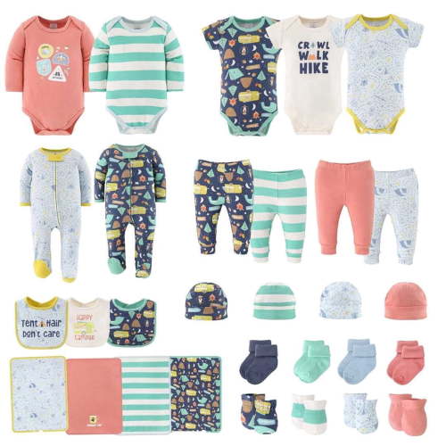 The Peanutshell Newborn Baby Layette Gift Set, 30 Pieces, Happy Camper
