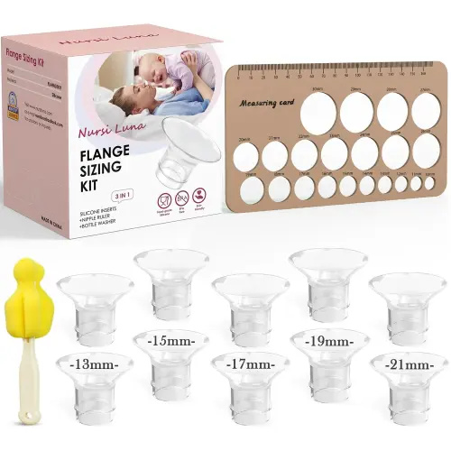 Nursi Luna Flange Sizing Kit 3 in 1 with 10PCS Flange Inserts 13/15/17/19/21mm, Silicone Flanges Insert Kit for 24mm Flange/Shield, Pumping Essentials Kit for Moms