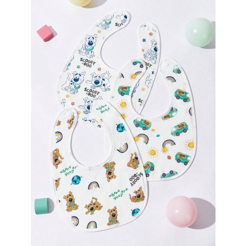 SCOOBY-DOO X SHEIN 3pcs/Set Baby Cartoon Print Cotton Bibs