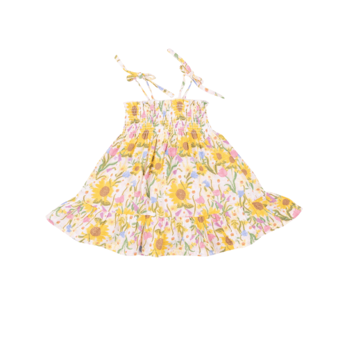 Tie Strap Smocked Sundress, Sunflower Dream Floral