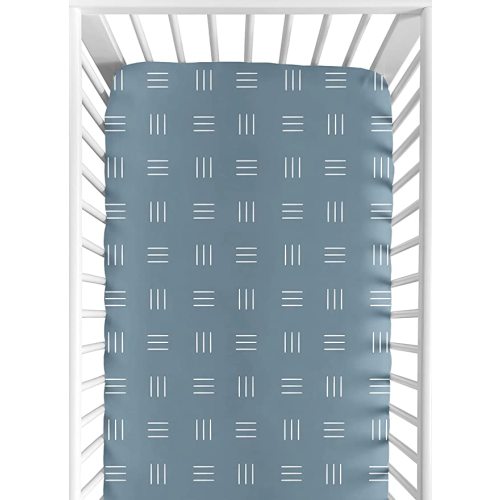 Sweet Jojo Designs Dark Blue Boho Mudcloth Boy or Girl Fitted Crib Sheet Baby Toddler Bed Nursery - Slate Blue and White Bohemian Woodland Tribal Southwest Mud Cloth Hatch Gender Neutral Triple Line