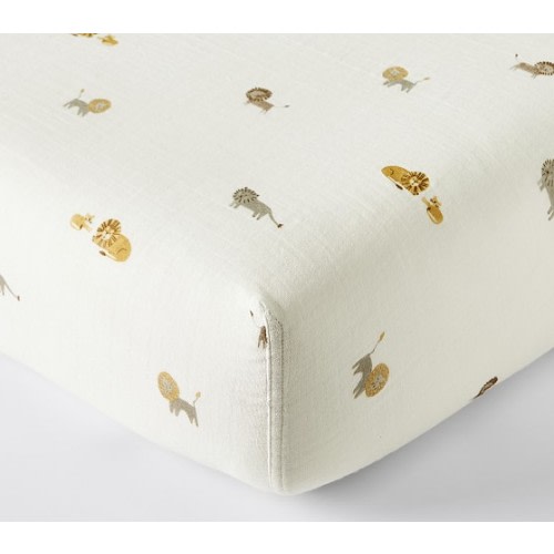 Lion Organic Muslin Crib Fitted Sheet | Pottery Barn Kids