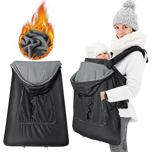 Orzbow Baby Winter Carrier Cover with Detachable Hood, Waterproof & Windproof, with Big Pockets, Universal Fit for Baby Carriers and Waist Stool | with Storage Bag, Black Dinosaur