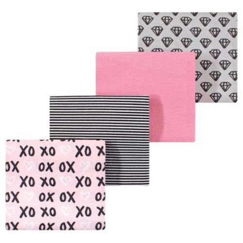 Luvable Friends Hudson Baby Flannel Receiving Blankets 4pk, Sweetheart Kisses