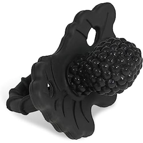 RaZbaby RaZberry Silicone Teether Pacifier – Teething Relief for Infants, Food-Grade, BPA-Free, Hands-Free Design, Natural Berrybumps Fruit Texture for Sensory Development, Freezable – Black