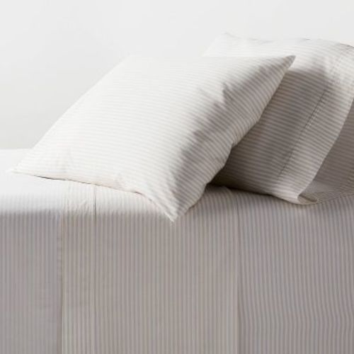 Queen Organic Percale Sheet Set Khaki/White Stripe - Threshold™