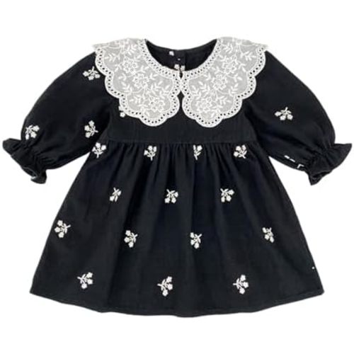 Baby Girl Lace Ruffled Collar Dress Long Sleeve Floral Embroidery Princess Dress for Toddler Girl