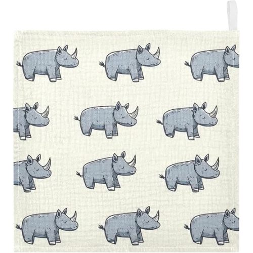 vvfelixl Baby Muslin Washcloths Cartoon Rhino Stick Figure Baby Burp Cloths Cotton Babys Face Towel for Newborn Infants Boys Girls Soft and Absorbent 11.8 X 11.8 in, 3 Pack