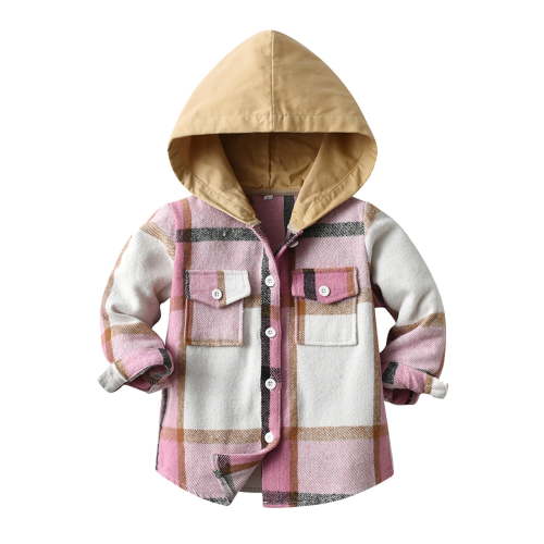 Odeerbi 3M-6Y Infant Boys Girls Hooded Plaid Shacket Jacket Winter Coat Kids Toddler Flannel Shirt Jacket Plaid Long Sleeve Shacket Fall Shirt Coat Outwear Baby Clothes Pink