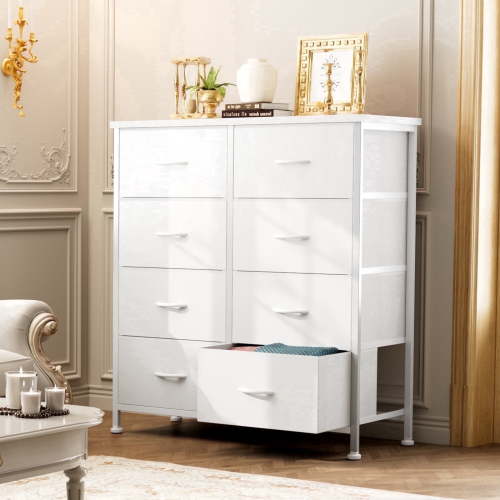 CONCETTA 8-Drawer Fabric Dresser Storage Chest for Bedroom, Closet, Entryway, Storage Furniture for Adults, White
