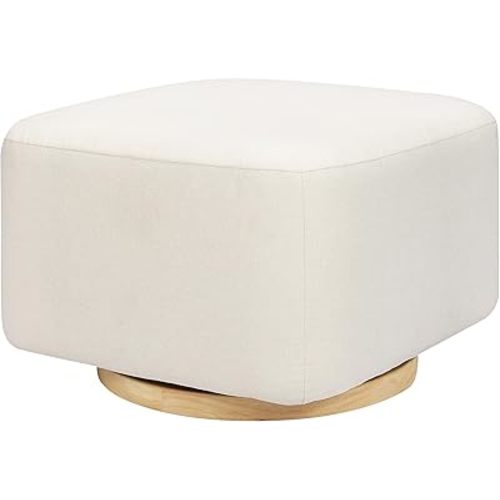 Babyletto Kiwi Gliding Ottoman in Performance Cream Eco-Weave with Light Wood Base, Water Repellent & Stain Resistant, Greenguard Gold and CertiPUR-US Certified